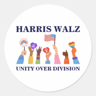 Kamala Harris Tim Walz Unity Over Division Classic Round Sticker