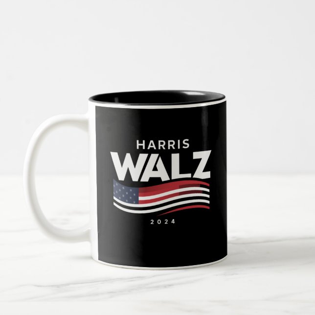 Kamala Harris Tim Walz Waltz 2024 Election Two-Tone Coffee Mug (Left)