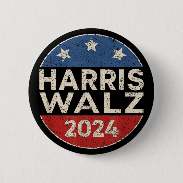 Kamala Harris Tim Walz Waltz 2024 Retro men women 2 Inch Round Button (Front)