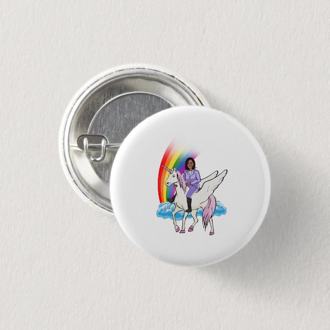 KAMALA HARRIS UNICORN AND RAINBOW 1 INCH ROUND BUTTON (Front & Back)