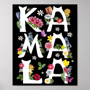 Kamala Harris Vintage Floral Cat Letters President Poster