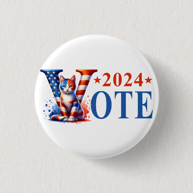Kamala Harris Vote 2024 Cat Patriotic  1 Inch Round Button (Front)