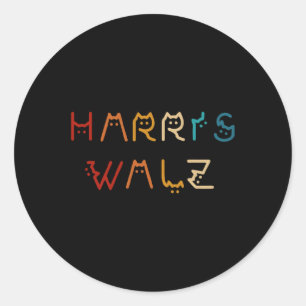 Kamala Harris Walz Waltz 2024 Cat Lettering Positi Classic Round Sticker