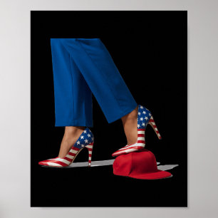 Kamala Harris With High Heels Stepping On Red Hat Poster