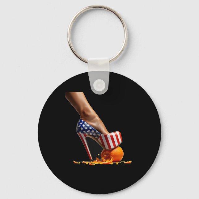 Kamala Heels Stepping On Orange  Keychain (Front)