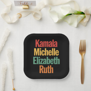 Kamala Michelle Elizabeth Ruth Feminist Political  Paper Plate