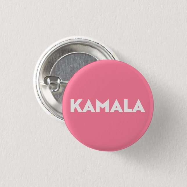 kamala modern bold typography minimalist pink 1 inch round button (Front & Back)