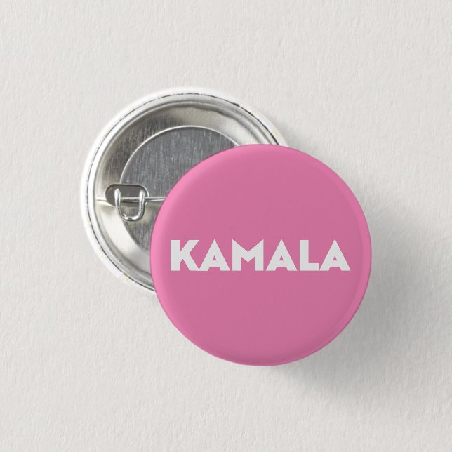kamala modern bold typography white and pink 1 inch round button (Front & Back)