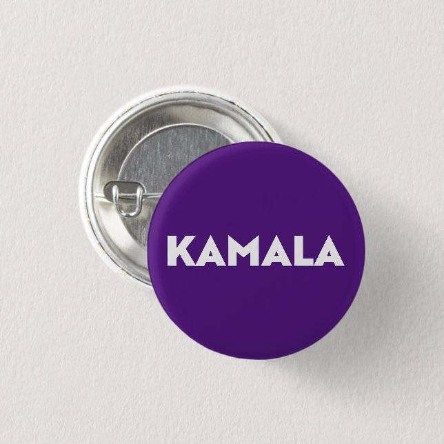 kamala modern bold typography white and purple 1 inch round button (Front & Back)