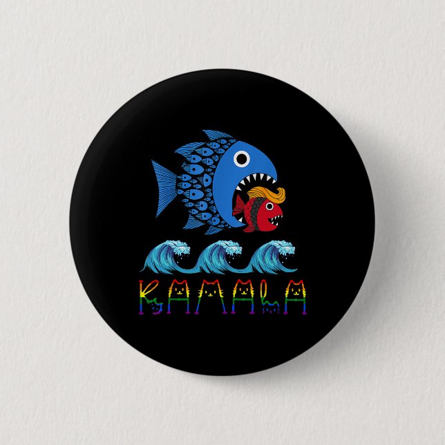 Kamala Over Trump Blue Wave Big Fish Eats Small Fi 2 Inch Round Button (Front)