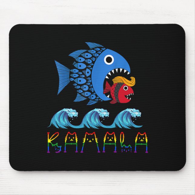 Kamala Over Trump Blue Wave Big Fish Eats Small Fi Mouse Pad (Front)