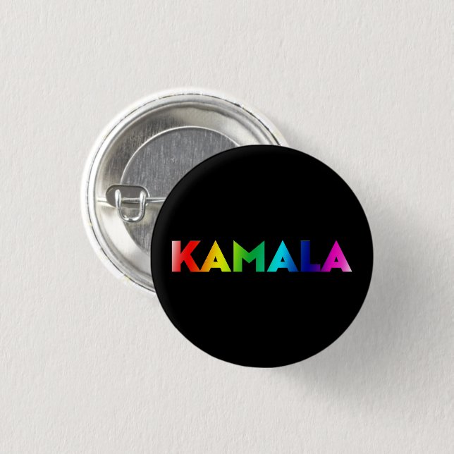 Kamala rainbow gradient modern typography black 1 inch round button (Front & Back)