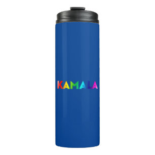 kamala rainbow gradient typography pride blue thermal tumbler