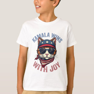 Kamala Wins with Joy Harris Walz Cat lady Election T-Shirt