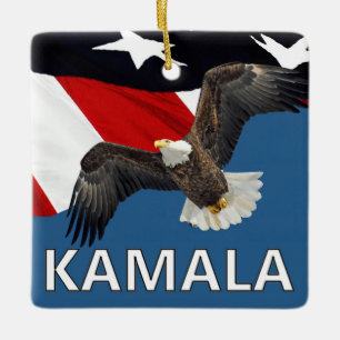 Kamala With Eagle and Flag Ceramic Ornament