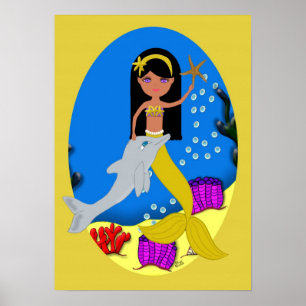 Kamaria the Golden Mermaid and Dolphin Poster