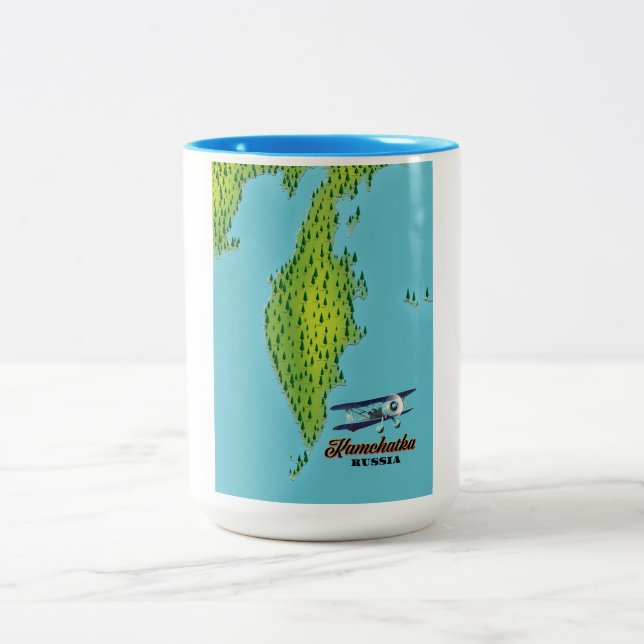 Kamchatka Peninsula Russia travel map. Two-Tone Coffee Mug (Center)