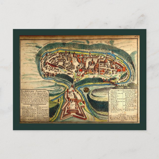 Kamianets Podilskyi Map 1691 Postcard (Front)