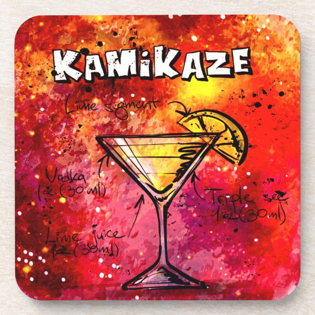 Kamikaze Bartender Drink Recipe Coaster (Front)