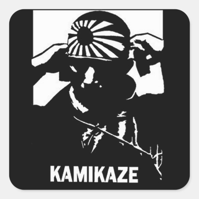 Kamikaze Black and White Japanese Pilot Square Sticker (Front)