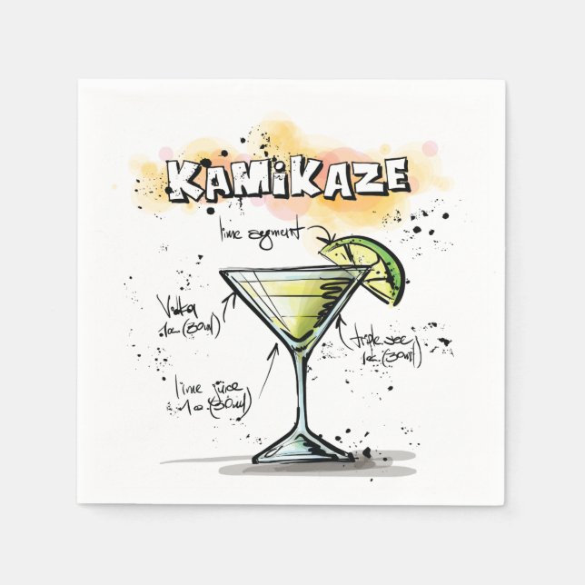 Kamikaze Drink Recipe Cocktail Napkin (Front)