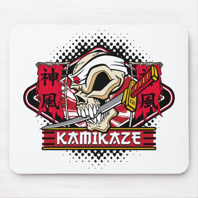Kamikaze Skull With Japanese Sword Mouse Pad (Front)
