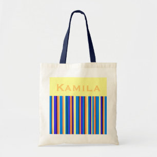 Kamila Personalized Striped Blue Tote Bag