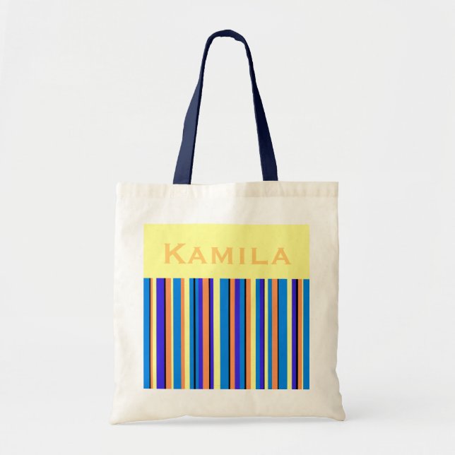 Kamila Personalized Striped Blue Tote Bag (Front)