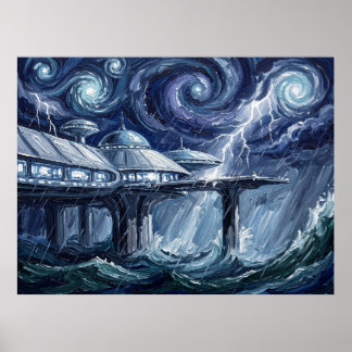 Kamino Starry Night Sci-Fi Landscape Poster