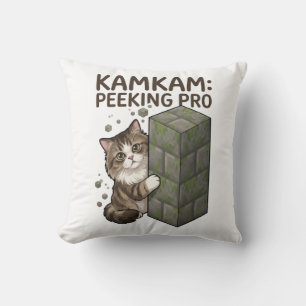KAMKAM Peeking Pro Funny Pixel Block Cat Art Throw Pillow