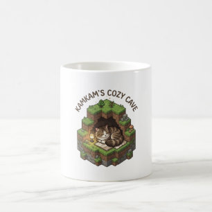 KAMKAM's Cozy Cave Sleeping Voxel Cat Art Coffee Mug
