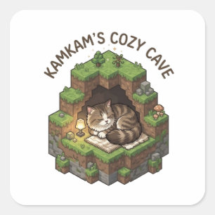 KAMKAM's Cozy Cave Sleeping Voxel Cat Art Square Sticker