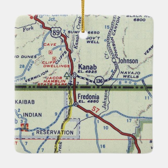 Kanab Utah Retro Map Ceramic Ornament (Back)