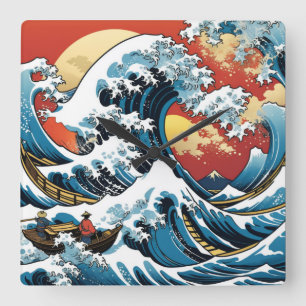 Kanagawa Japanese The great wave Square Wall Clock