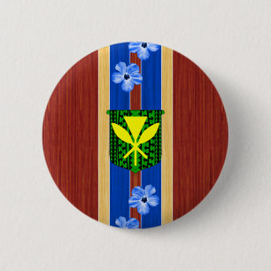 Kanaka Maoli Fake Wood Surfboard 2 Inch Round Button