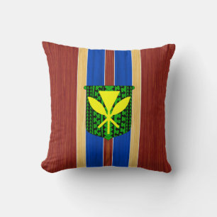 Kanaka Maoli Fake Wood Surfboard Throw Pillow