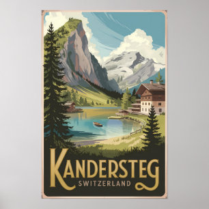 Kandersteg Switzerland Illustration Travel Art Poster