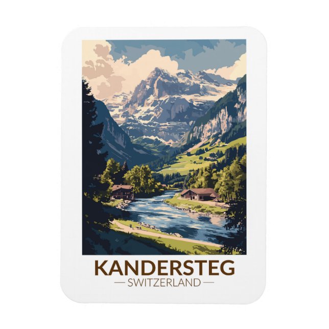 Kandersteg Switzerland Painterly Travel Art Retro Magnet (Vertical)