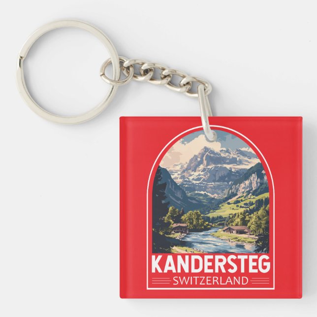 Kandersteg Switzerland Travel Art Emblem Keychain (Front)