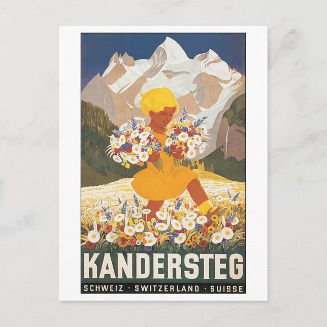 Kandersteg Switzerland Vintage Travel Poster Postcard (Front)