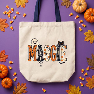 Kandiboo Spooky Orange Black Halloween Name Tote Bag