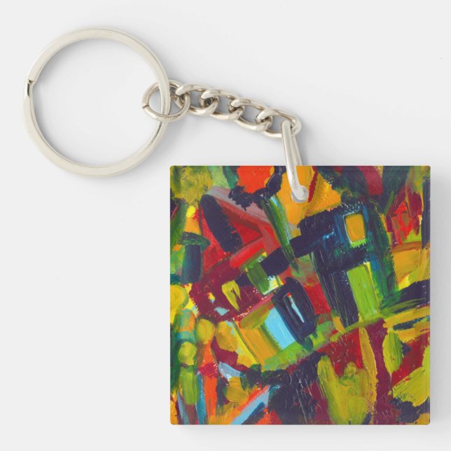 Kandinsky '304' Colourful Abstract Painting Keychain (Front)