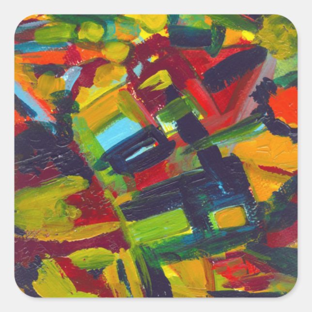 Kandinsky '304' Colourful Abstract Painting Square Sticker (Front)