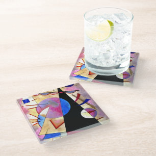 Kandinsky - Abstract Cubism with Pinks and Blues Glass Coaster