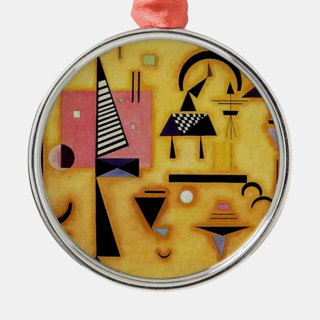 Kandinsky Abstract Decisive Pink Geometric Shapes Metal Ornament (Front)
