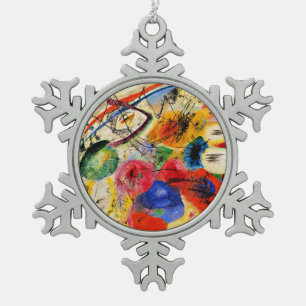 Kandinsky - Black Lines, famous artwork, Snowflake Pewter Christmas Ornament