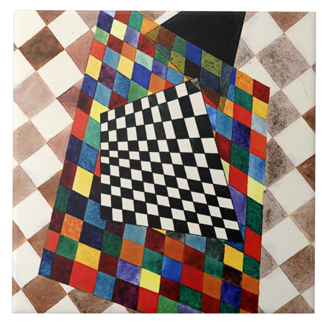 Kandinsky - Checked, colourful abstract art, Tile (Front)