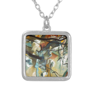 Kandinsky Composition V Abstract Painting Silver Plated Necklace