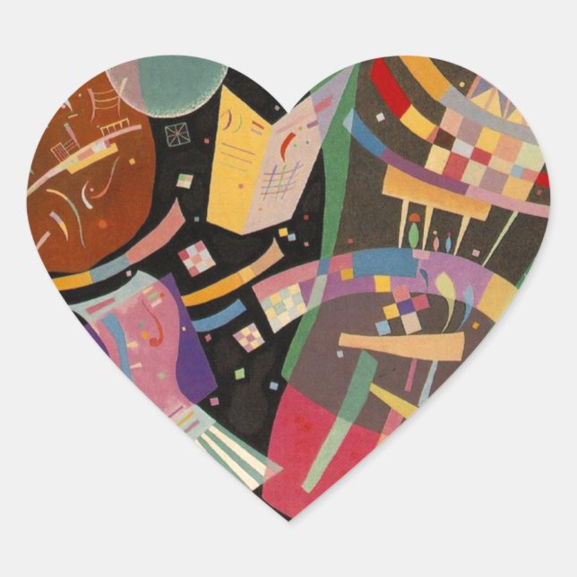 Kandinsky Composition X Abstract Artwork Heart Sticker (Front)