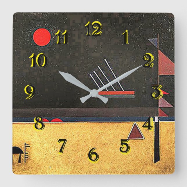 Kandinsky famous abstract artwork, Brownish Square Wall Clock (Front)
